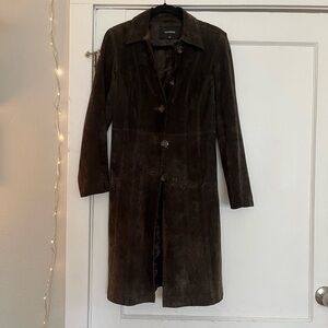 VINTAGE chocolate brown suede trench coat from Express